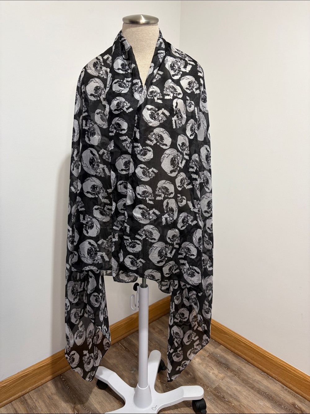 Large Scarf Black White Skull Camouflage Halloween Goth Punk Rock Semi Sheer - Picture 9 of 10
